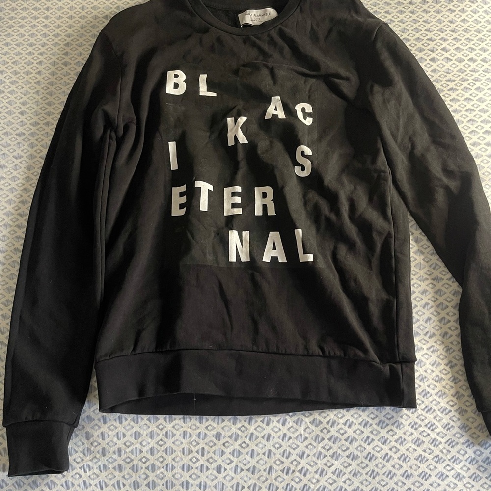 Zara Black Crewneck Sweater with White Lettering